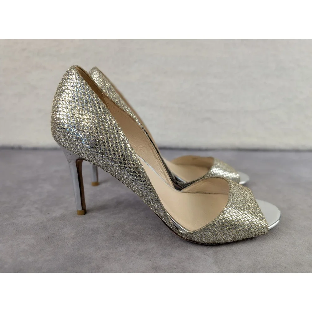 Cole Haan Grand.OS Womens 9.5B Silver Glitter Peep Toe d'Orsay Stiletto heels